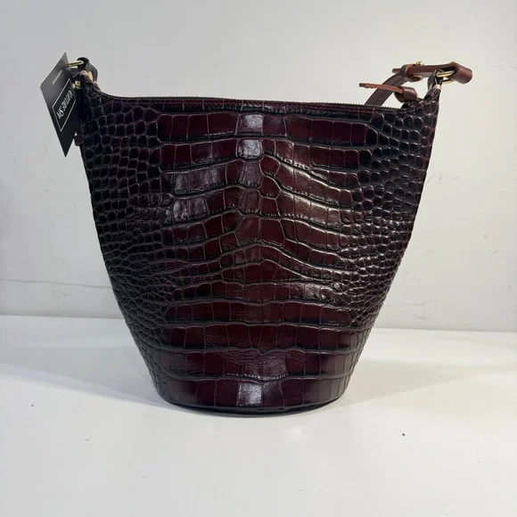 Clare V. Petite Jeanne in Bordeaux Autumn Croco Bucket Bag Embossed Leather - Picture 8 of 13
